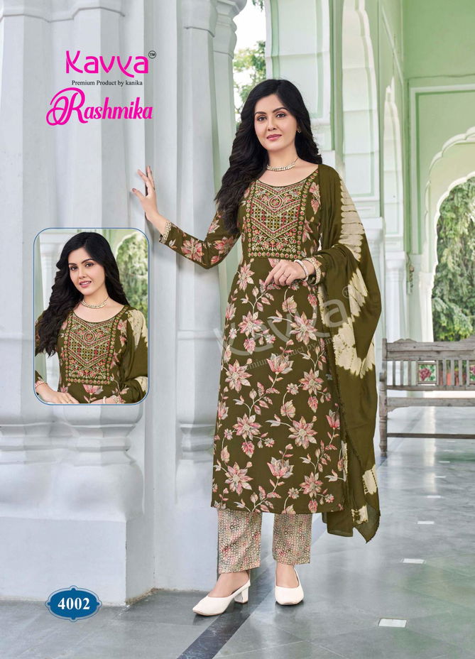 Rashmika Vol 04 By Kavya Rayon Foil Printed Kurti With Bottom Dupatta Wholesale Online
